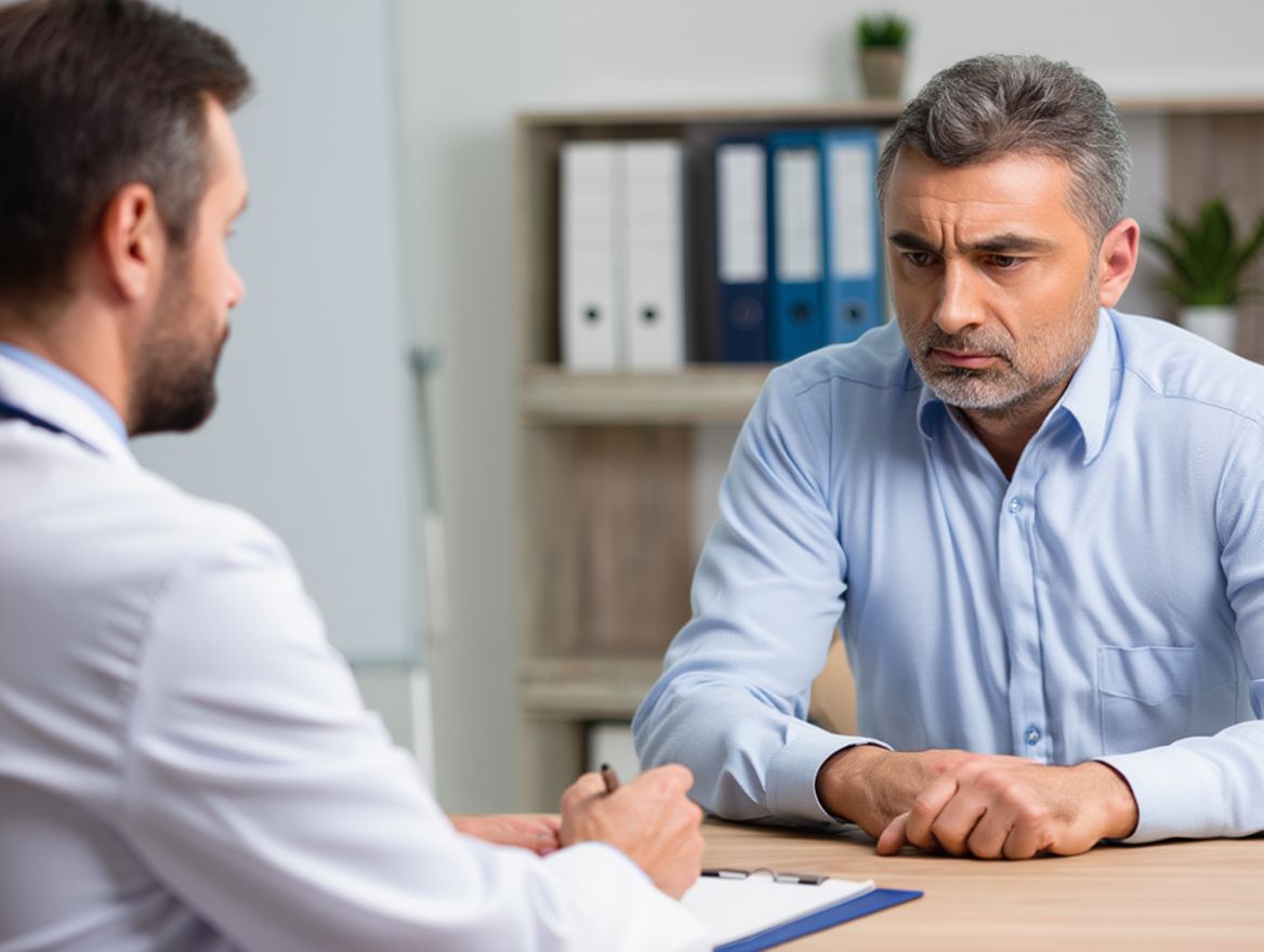 Мужчина средних лет на приеме у психолога